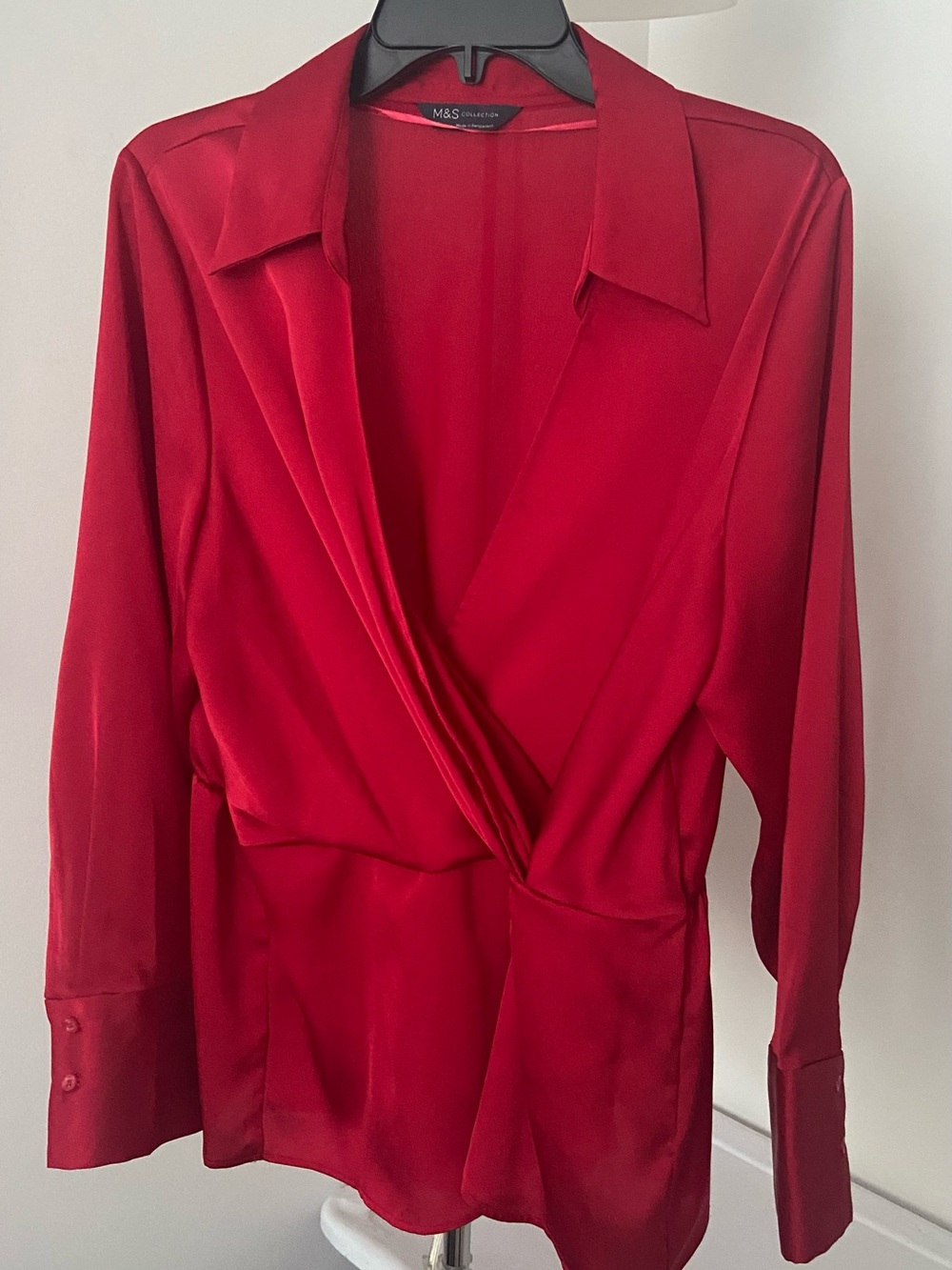Marks & Spencer Red Satin Wrap-Style Blouse